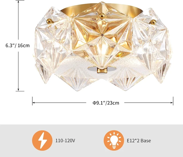 Alt view image 2 of 7 - AGV LIGHTING Flush Mount Ceiling Light Fixture, Gold Crystal Ceiling Light Fixture, D9 x H5, Shield Shaped Glass Shade