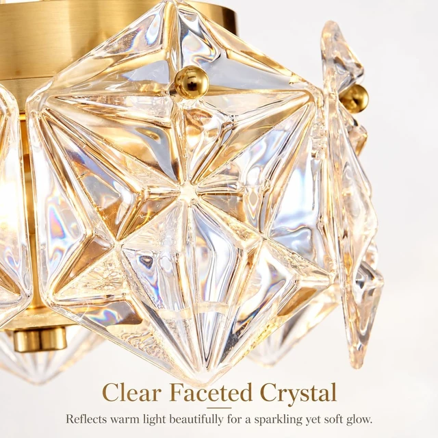 Alt view image 4 of 7 - AGV LIGHTING Flush Mount Ceiling Light Fixture, Gold Crystal Ceiling Light Fixture, D9 x H5, Shield Shaped Glass Shade