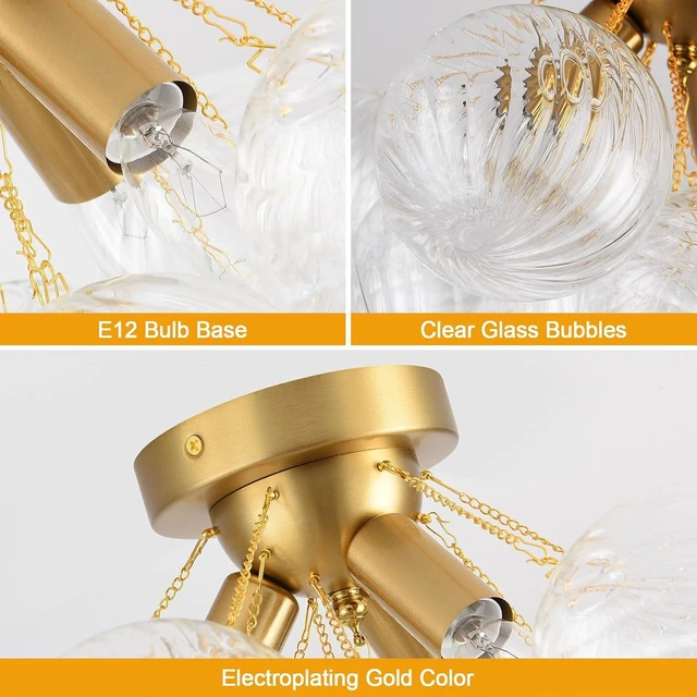 Alt view image 5 of 7 - Bubble Chandelier Bubble Ceiling Light 17in, Clear Swirled Globe