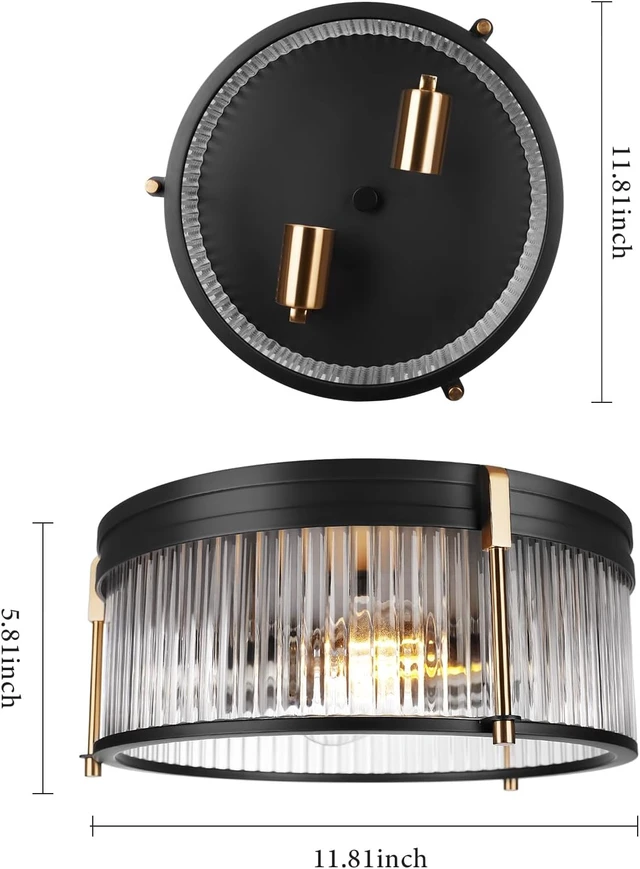 Alt view image 2 of 7 - Industrial Flush Mount Ceiling Light, Rustic Ceiling Lamp Fixtures with Clear Glass Shade, Industrial Metal Cage Ceiling Light for Kitchen Bedroom Bathroom Hallway Entryway Porch