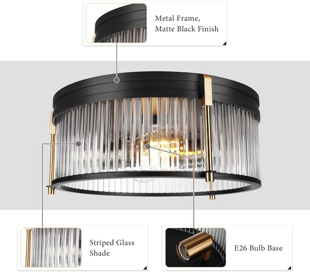 Alt view image 3 of 7 - Industrial Flush Mount Ceiling Light, Rustic Ceiling Lamp Fixtures with Clear Glass Shade, Industrial Metal Cage Ceiling Light for Kitchen Bedroom Bathroom Hallway Entryway Porch