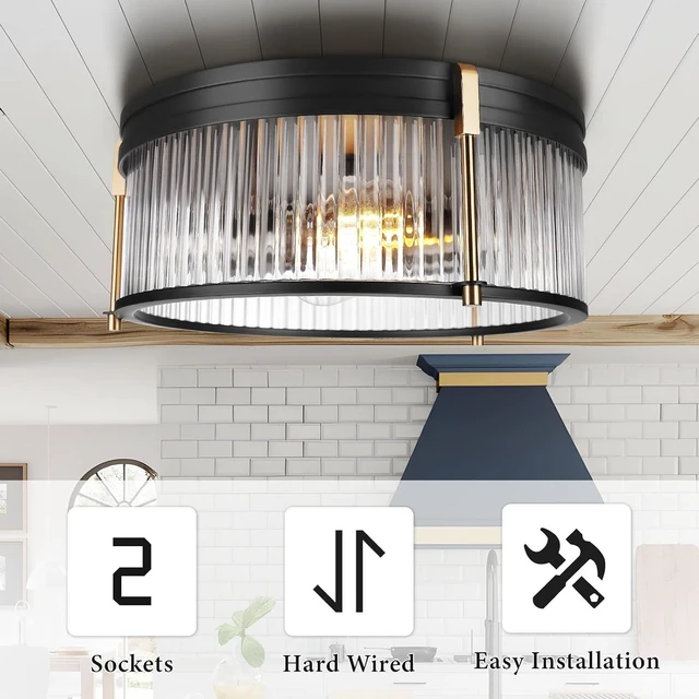 Alt view image 4 of 7 - Industrial Flush Mount Ceiling Light, Rustic Ceiling Lamp Fixtures with Clear Glass Shade, Industrial Metal Cage Ceiling Light for Kitchen Bedroom Bathroom Hallway Entryway Porch