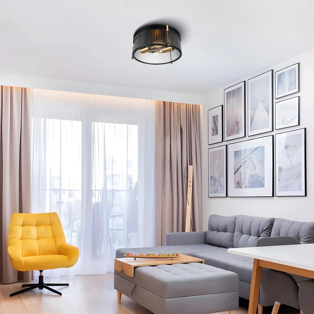 Alt view image 7 of 7 - Industrial Flush Mount Ceiling Light, Rustic Ceiling Lamp Fixtures with Clear Glass Shade, Industrial Metal Cage Ceiling Light for Kitchen Bedroom Bathroom Hallway Entryway Porch