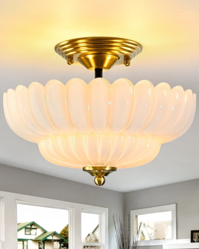 Main image of 3-Light Corridor Fixture Semi-Recessed Ceiling Light White Glass Modern Lighting Suitable for Bedroom, Kitchen, Entryway, Bathroom Ceiling Installation