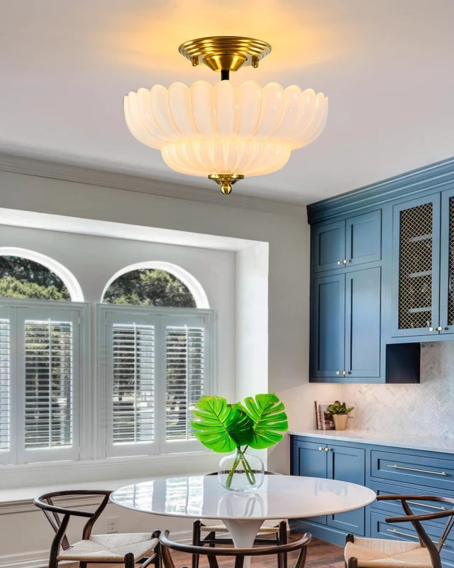 Alt view image 2 of 6 - 3-Light Corridor Fixture Semi-Recessed Ceiling Light White Glass Modern Lighting Suitable for Bedroom, Kitchen, Entryway, Bathroom Ceiling Installation