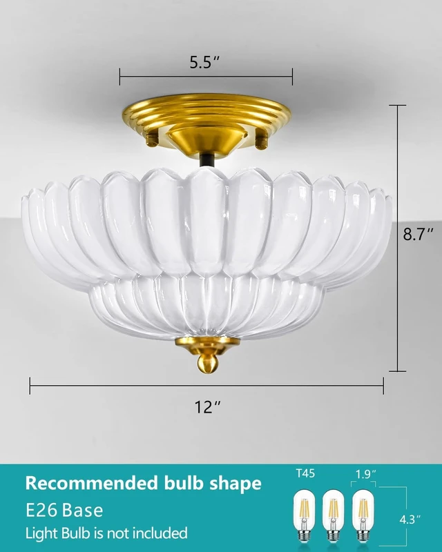 Alt view image 4 of 6 - 3-Light Corridor Fixture Semi-Recessed Ceiling Light White Glass Modern Lighting Suitable for Bedroom, Kitchen, Entryway, Bathroom Ceiling Installation