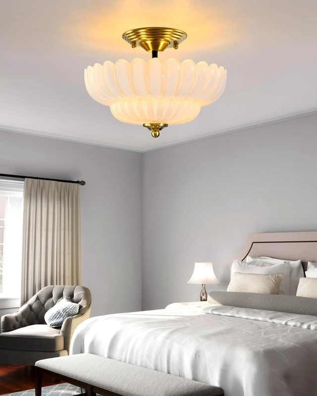 Alt view image 5 of 6 - 3-Light Corridor Fixture Semi-Recessed Ceiling Light White Glass Modern Lighting Suitable for Bedroom, Kitchen, Entryway, Bathroom Ceiling Installation