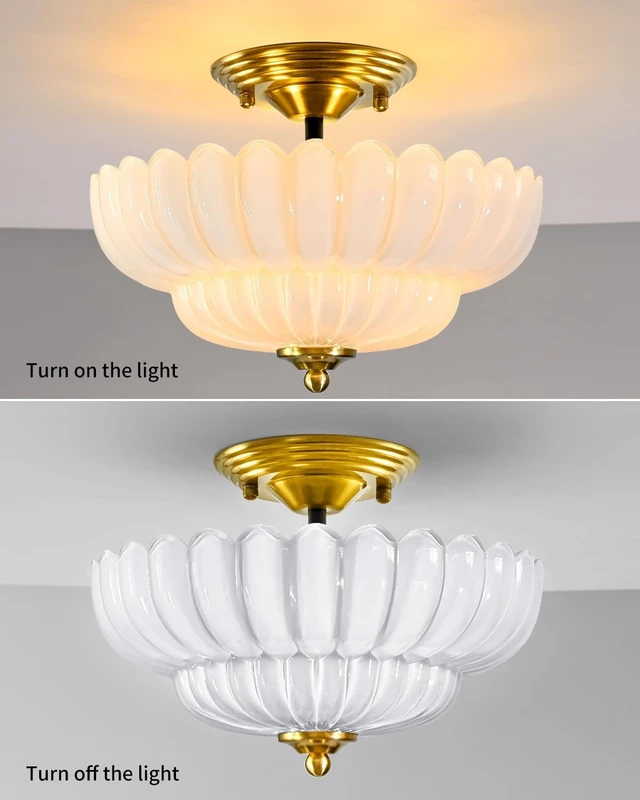 Alt view image 6 of 6 - 3-Light Corridor Fixture Semi-Recessed Ceiling Light White Glass Modern Lighting Suitable for Bedroom, Kitchen, Entryway, Bathroom Ceiling Installation
