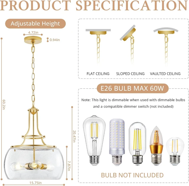 Alt view image 2 of 7 - KARTOOSH Gold Chandelier Kitchen Pendant Lighting Over Island