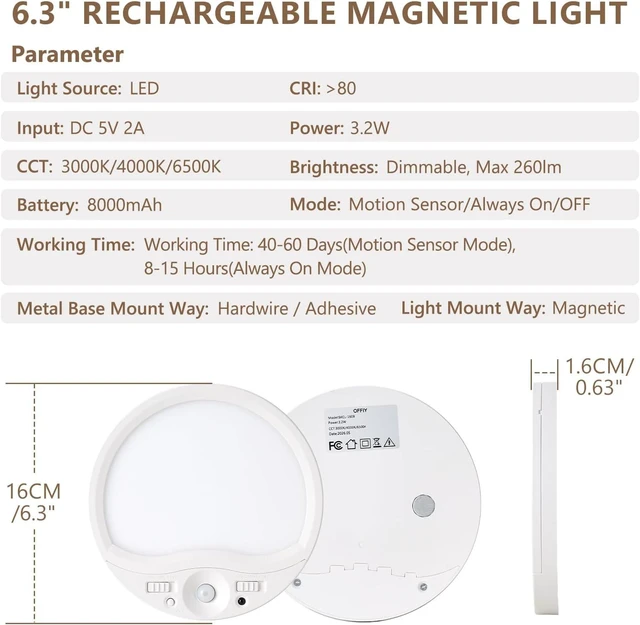 Alt view image 6 of 7 - 4PK Rechargeable Motion Sensor Ceiling Light With Remote, Magnetic Easy Use