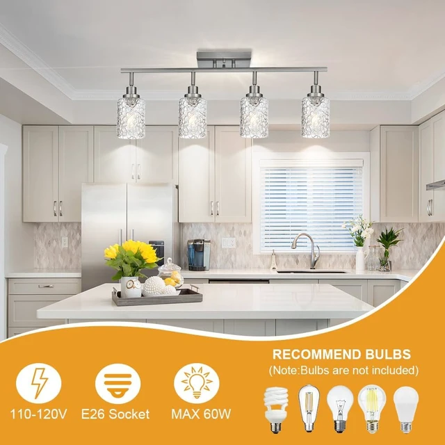 Alt view image 3 of 7 - 4 Light Semi Flush Mount Ceiling Light with Directional Rotatable Heads, Clear Glass Shades Modern Bathroom Vanity Lighting in Brushed Nickel Finish Track Lighting Kit Spotlight