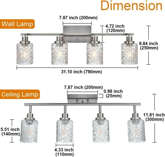 Alt view image 4 of 7 - 4 Light Semi Flush Mount Ceiling Light with Directional Rotatable Heads, Clear Glass Shades Modern Bathroom Vanity Lighting in Brushed Nickel Finish Track Lighting Kit Spotlight