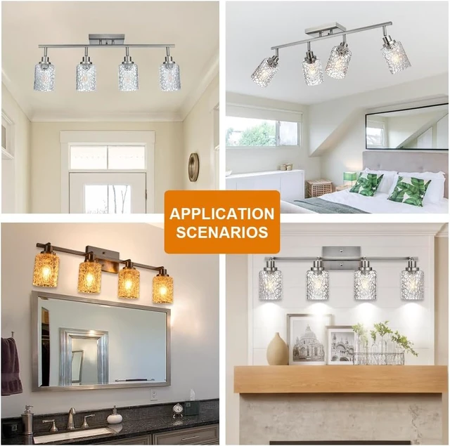 Alt view image 5 of 7 - 4 Light Semi Flush Mount Ceiling Light with Directional Rotatable Heads, Clear Glass Shades Modern Bathroom Vanity Lighting in Brushed Nickel Finish Track Lighting Kit Spotlight