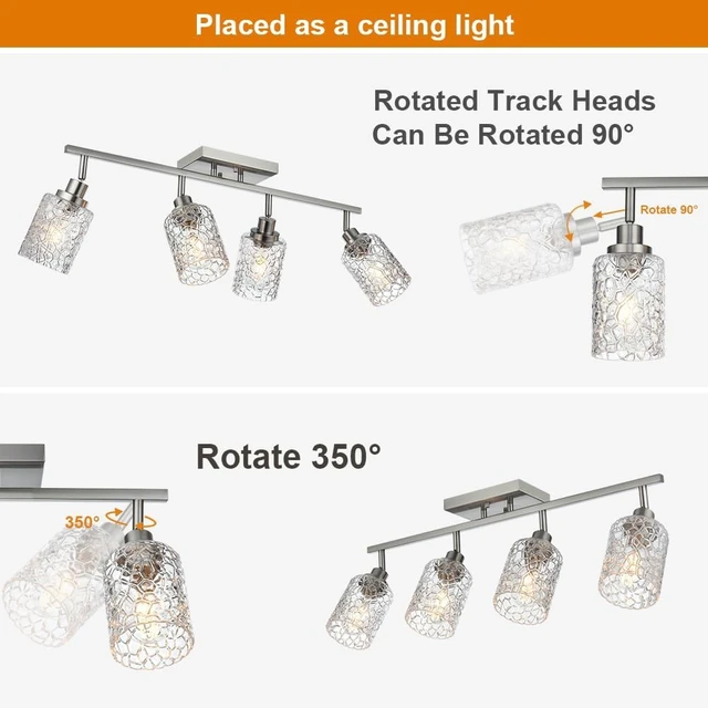 Alt view image 6 of 7 - 4 Light Semi Flush Mount Ceiling Light with Directional Rotatable Heads, Clear Glass Shades Modern Bathroom Vanity Lighting in Brushed Nickel Finish Track Lighting Kit Spotlight
