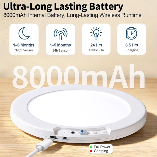 Alt view image 2 of 7 - Rechargeable Ceiling Light with Remote, 8000mAh Magnetic Motion Sensor Ceiling Light, 7.5in Slim Motion Sensor Light with Timer for Hallway, Gagrage, Stairs, Closet, Shower2pack