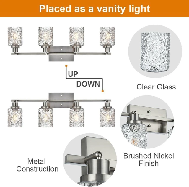 Alt view image 7 of 7 - 4 Light Semi Flush Mount Ceiling Light with Directional Rotatable Heads, Clear Glass Shades Modern Bathroom Vanity Lighting in Brushed Nickel Finish Track Lighting Kit Spotlight