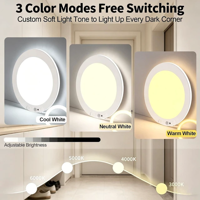 Alt view image 4 of 7 - Rechargeable Ceiling Light with Remote, 8000mAh Magnetic Motion Sensor Ceiling Light, 7.5in Slim Motion Sensor Light with Timer for Hallway, Gagrage, Stairs, Closet, Shower2pack