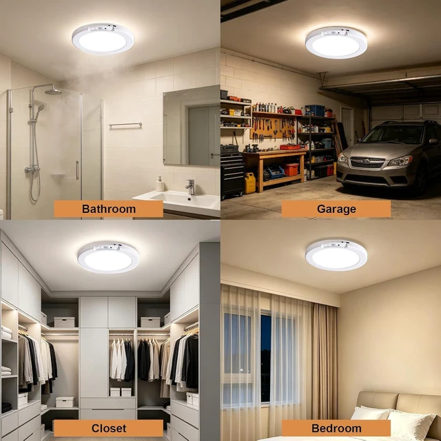 Alt view image 6 of 7 - Rechargeable Ceiling Light with Remote, 8000mAh Magnetic Motion Sensor Ceiling Light, 7.5in Slim Motion Sensor Light with Timer for Hallway, Gagrage, Stairs, Closet, Shower2pack