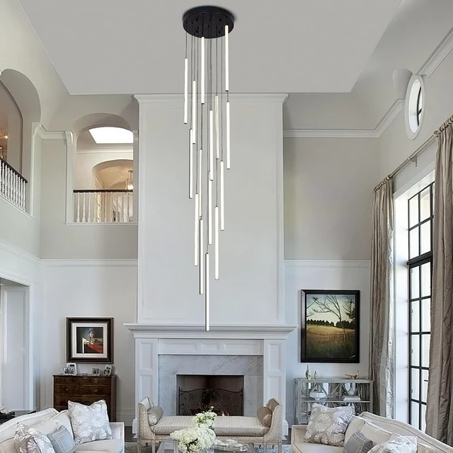 Alt view image 7 of 7 - HuisMier Modern LED Staircase Chandelier, 15 Lights Long Foyer Chandeliers Black Linear Pendant Light with Remote, Dimmable High Ceiling Chandelier for Stairs Living Room Entrance, 3000K-6000K