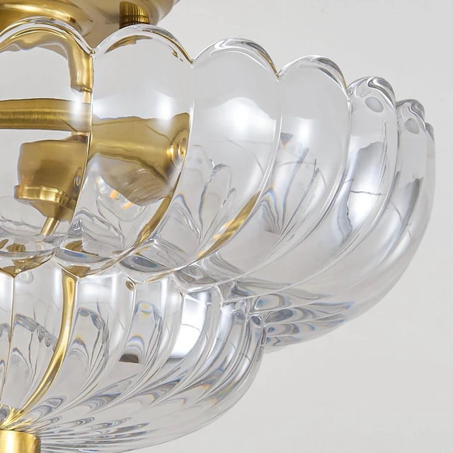 Alt view image 3 of 7 - 12" Brass Gold Vintage Scalloped Glass Semi Flush Ceiling Light