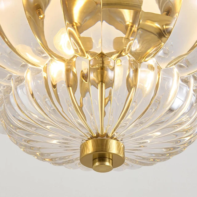Alt view image 4 of 7 - 12" Brass Gold Vintage Scalloped Glass Semi Flush Ceiling Light