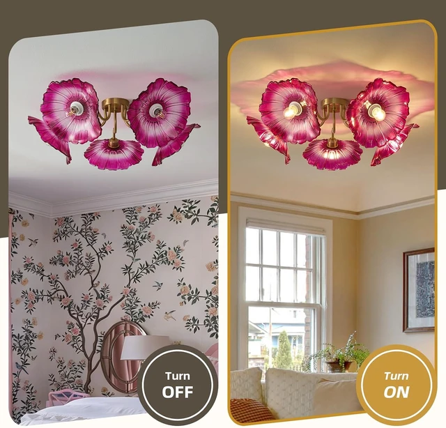 Alt view image 5 of 7 - Flower Red Glass Ceiling Light - 5 Lights Vintage Mid Century Chandelier