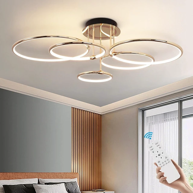 Main image of CANEOE Modern Ceiling Light Fixture,Gold Dimmable Led Ceiling Light with Remote Control for Living Room,5 Rings Flush Mount Ceiling Lamp for Living Room Bedroom Kitchen Lighting Fixtures Ceiling
