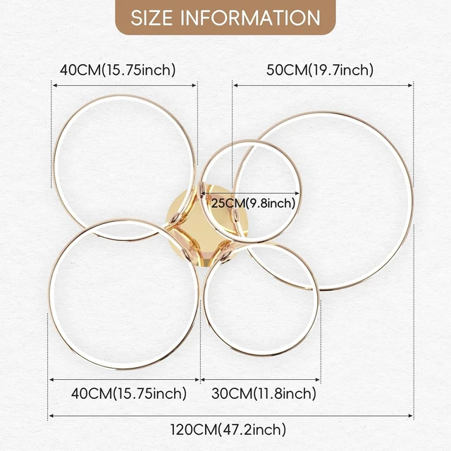 Alt view image 6 of 7 - CANEOE Modern Ceiling Light Fixture,Gold Dimmable Led Ceiling Light with Remote Control for Living Room,5 Rings Flush Mount Ceiling Lamp for Living Room Bedroom Kitchen Lighting Fixtures Ceiling