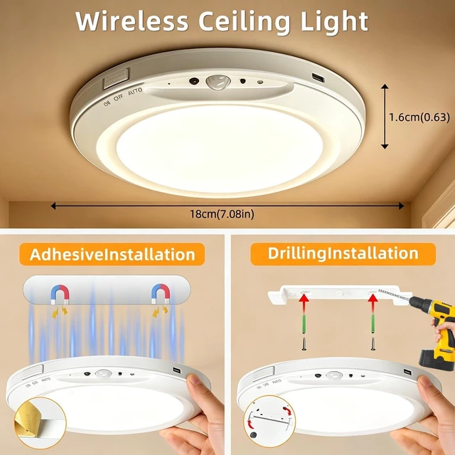 Alt view image 7 of 7 - Rechargeable Motion Sensor Ceiling Light Motion Sensor Light