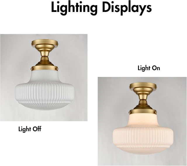 Alt view image 7 of 7 - CLAXY Modern Gold Schoolhouse Ceiling Light Semi-Flush Mount Ribbed Shade