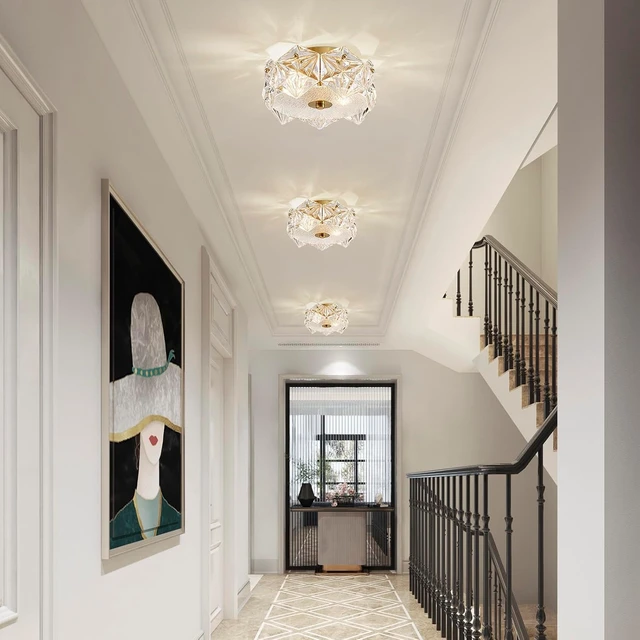 Alt view image 7 of 7 - AGV LIGHTING Flush Mount Ceiling Light Fixture, Gold Crystal Ceiling Light Fixture, D9 x H5, Shield Shaped Glass Shade