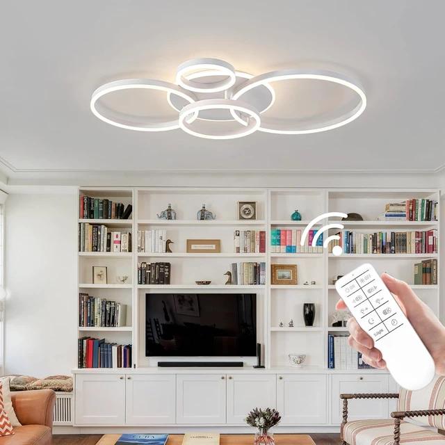 Alt view image 3 of 7 - O'NEELDY 5-Light White LED Flush Mount, 100W Chandelier with Remote
