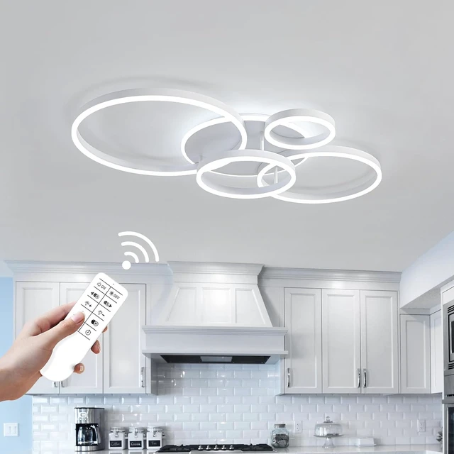 Alt view image 2 of 7 - O'NEELDY 5-Light White LED Flush Mount, 100W Chandelier with Remote
