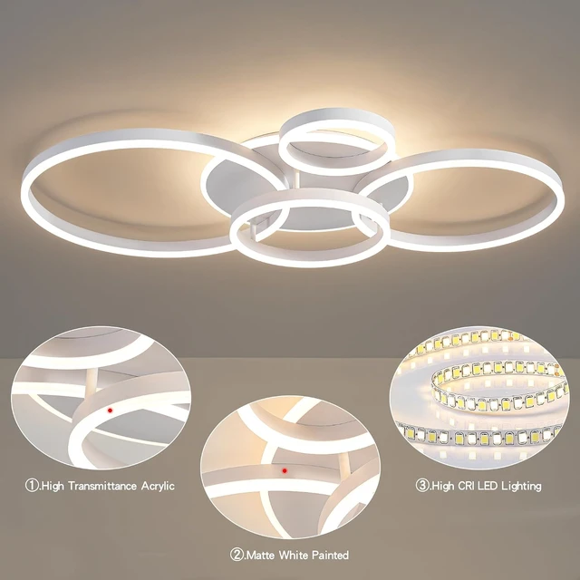 Alt view image 6 of 7 - O'NEELDY 5-Light White LED Flush Mount, 100W Chandelier with Remote