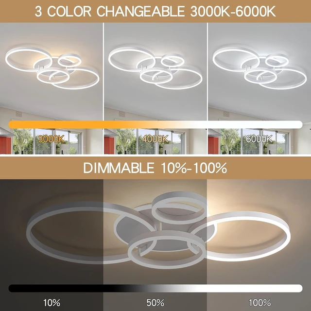 Alt view image 5 of 7 - O'NEELDY 5-Light White LED Flush Mount, 100W Chandelier with Remote