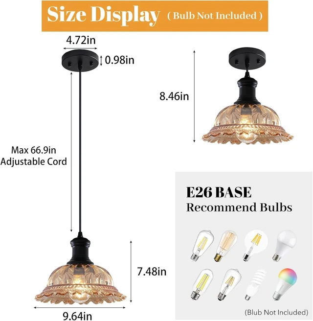 Alt view image 2 of 7 - Gold Pendant Lighting, Vintage Light Fixture with Flower Shade, Adjustable Hanging Light for Kitchen Island, Dining Room, Bedroom, Kitchen Sink