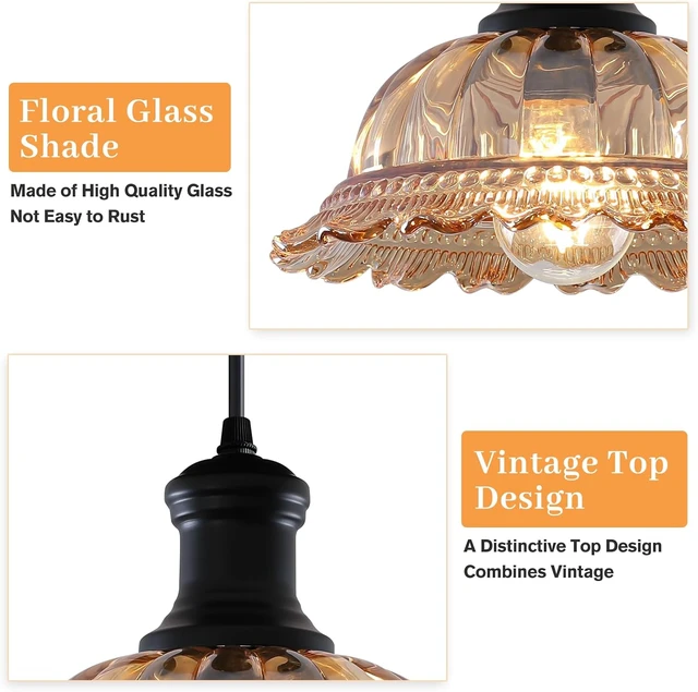 Alt view image 3 of 7 - Gold Pendant Lighting, Vintage Light Fixture with Flower Shade, Adjustable Hanging Light for Kitchen Island, Dining Room, Bedroom, Kitchen Sink