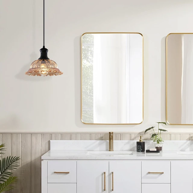 Alt view image 4 of 7 - Gold Pendant Lighting, Vintage Light Fixture with Flower Shade, Adjustable Hanging Light for Kitchen Island, Dining Room, Bedroom, Kitchen Sink