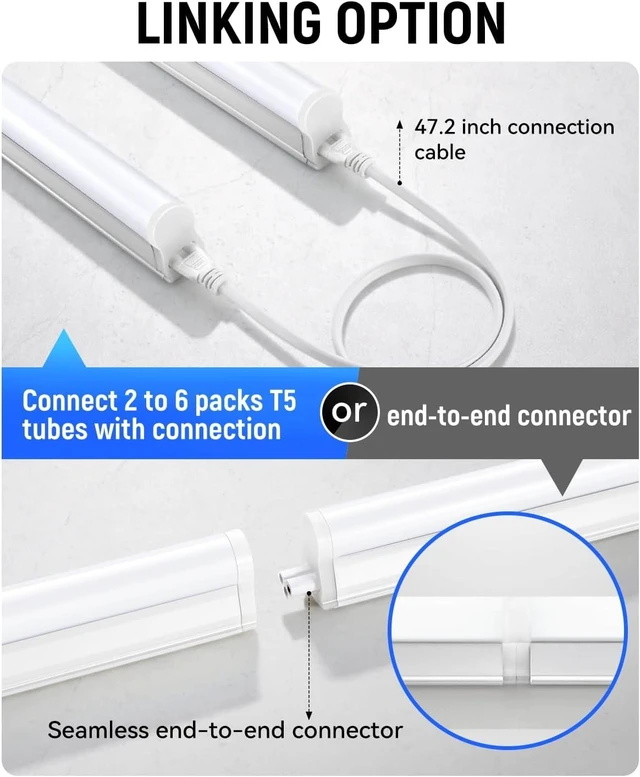 Alt view image 4 of 7 - T5 LED Shop Lights 4FT, 20W 2800lm 6500K, Cabinet and Garage Light 6 Pack