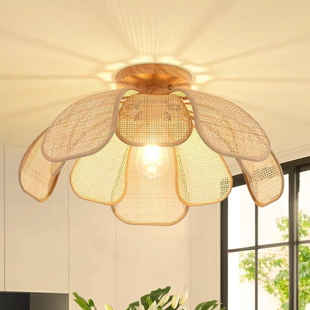 Main image of 20 Inch Boho Flower Ceiling Light Flush Mount Rattan Light Fixture