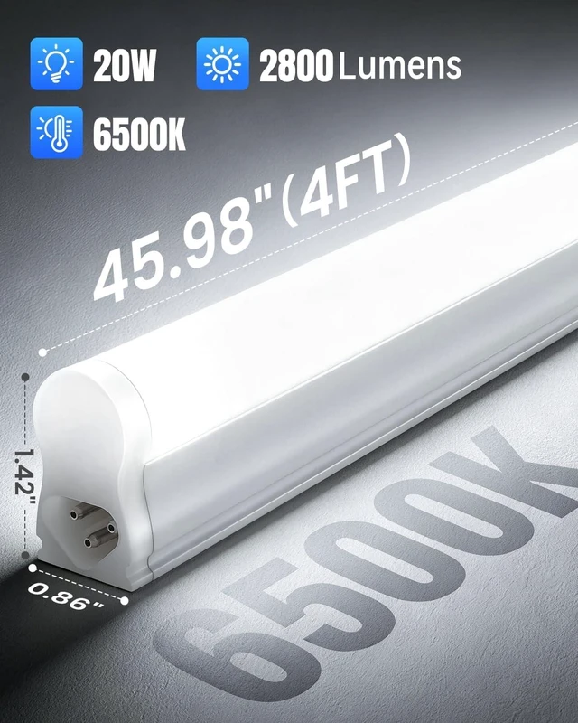 Alt view image 6 of 7 - T5 LED Shop Lights 4FT, 20W 2800lm 6500K, Cabinet and Garage Light 6 Pack