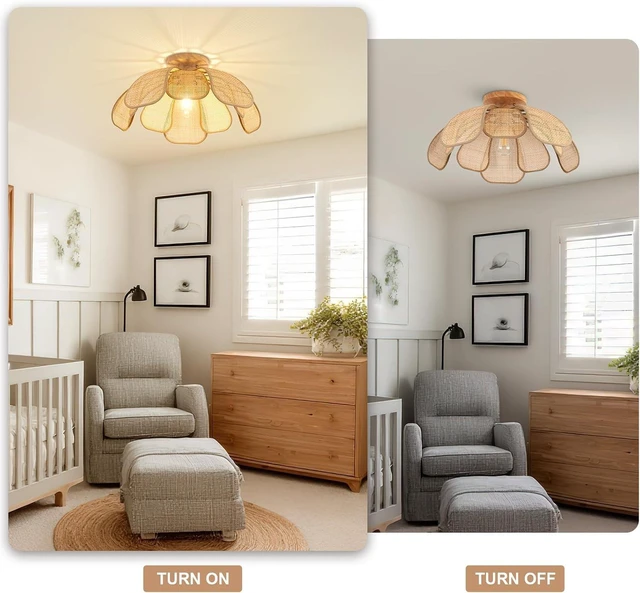 Alt view image 3 of 7 - 20 Inch Boho Flower Ceiling Light Flush Mount Rattan Light Fixture