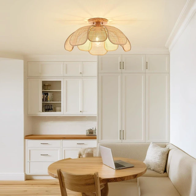 Alt view image 6 of 7 - 20 Inch Boho Flower Ceiling Light Flush Mount Rattan Light Fixture