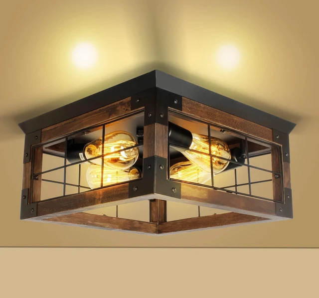 Main image of Farmhouse Rustic Flush Mount Ceiling Light Fixture: 4-Light