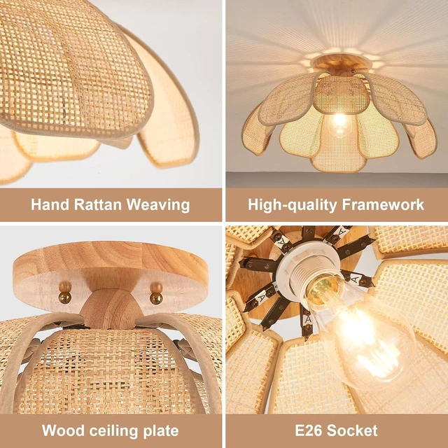 Alt view image 4 of 7 - 20 Inch Boho Flower Ceiling Light Flush Mount Rattan Light Fixture