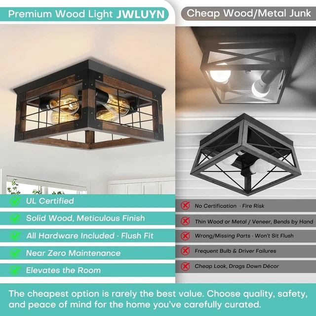Alt view image 4 of 7 - Farmhouse Rustic Flush Mount Ceiling Light Fixture: 4-Light