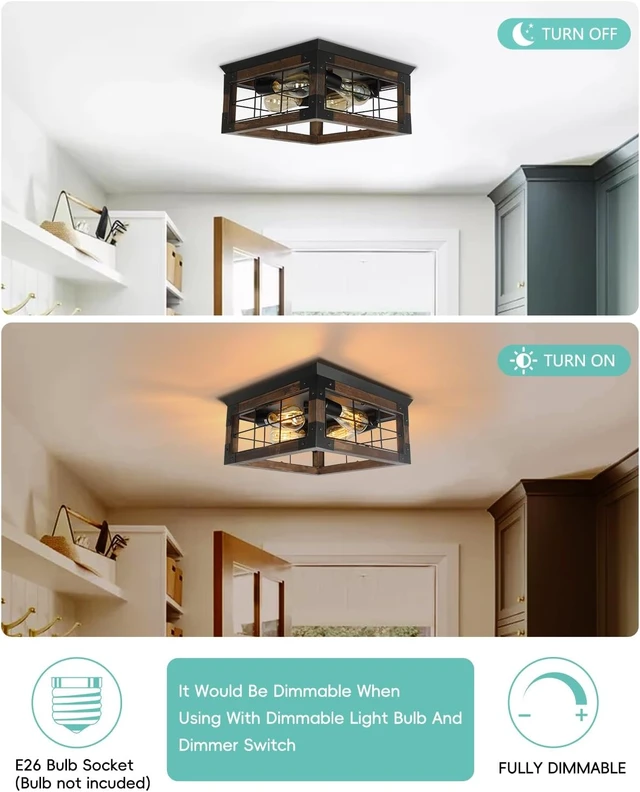 Alt view image 5 of 7 - Farmhouse Rustic Flush Mount Ceiling Light Fixture: 4-Light