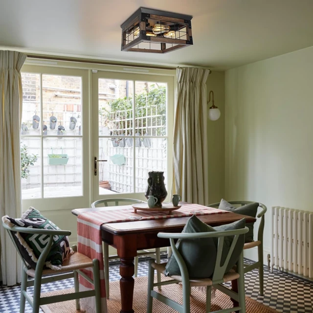 Alt view image 7 of 7 - Farmhouse Rustic Flush Mount Ceiling Light Fixture: 4-Light