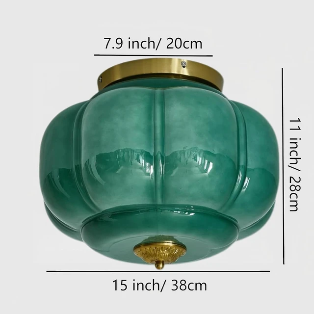 Alt view image 4 of 7 - LIGHTLAND Milk Glass Ceiling Light, 15 Inch 3-Light Metal Glass Flush Mount Ceiling Light Fixture for Entryway, Hallway, Living Room, Bedroom (Style C, Green)