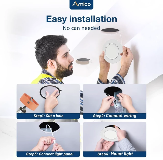 Alt view image 7 of 7 - Amico 24 Pack 6 Inch 5CCT Gimbal LED Recessed Ceiling Light